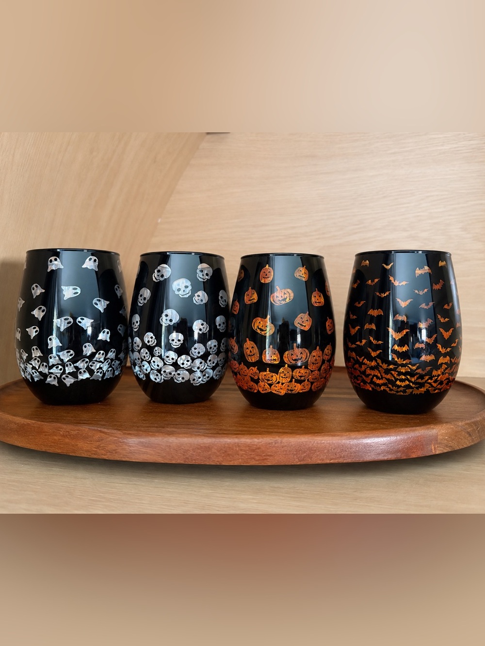 ✨$22✨Set of 4 Halloween Themed Stemless Wine Glasses- NEW